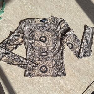 I.AM.GIA Zodiac Print Long Sleeve Top in Beige and Black